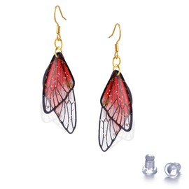 Amaxer Wing of Butterfly Gold Powder Drop Earrings for Women Copper Fish Hook Wedding Jewelry (Red)