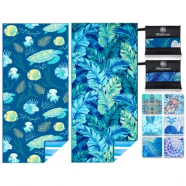 2 Pack Microfiber Thin Lightweight Beach Towel Sand Free Quick Dry Absorbent Compact Towels for Swimming Pool Camping Beach Accessories Large Easy Pack Travel Things for Vacation Essentials Adult Gift