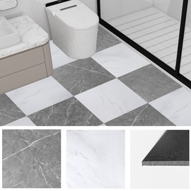 Tottist 30-Pack 12x12 Inch Peel and Stick Vinyl Floor Tiles, Self Adhesive Waterproof Flooring Planks for Kitchen, Dining Room,Bathroom,Vestibule, Cover 30 Sq. Ft(Grey/White Marble,15 Tiles Per Color)