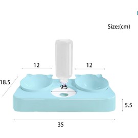 Cat Food and Water Bowls Set, Dog Cat Bowl with Water Bottle, 3 in 1 Tilted Pet Feeding Bowls for Cats Kitten Small Dogs, Cat Raised Bowls Dry and Wet Food Separation (Green)