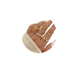 Vintage Knuckle Rings Set for Women Bohemian Stackable Midi Finger Rings Pearl Flowers Adjustable Ring Pack (Gold)