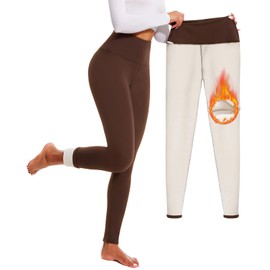 iaoja Thick Fleece Lined Leggings for Women – High Waisted Winter Thermal Warm Yoga Pants Workout Tummy Control Leggings Brown