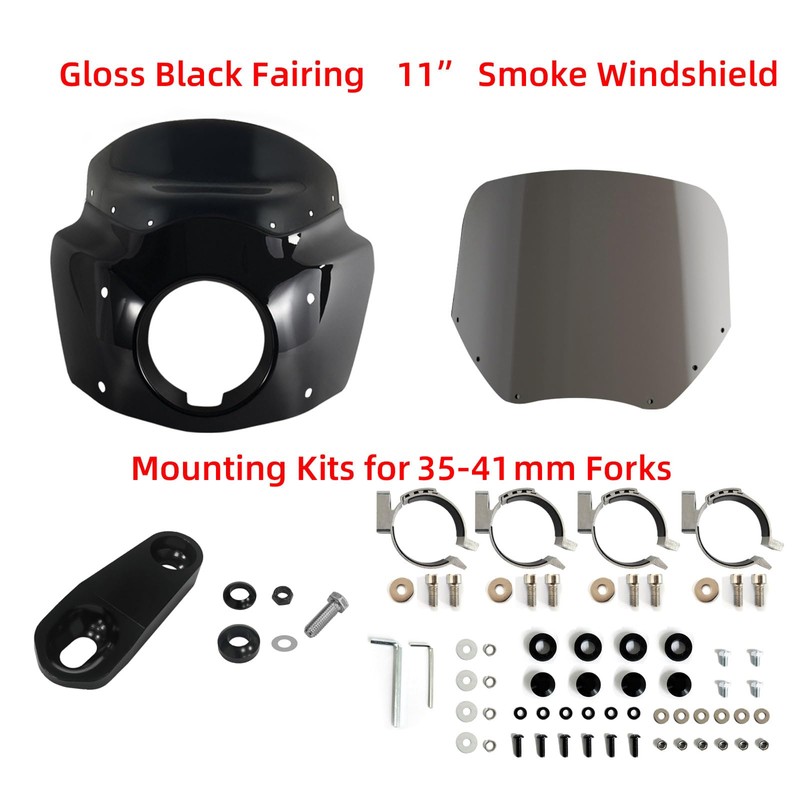 FATECIM Motorcycle 5.75" Headlight Fairing with 11" Smoke Windshield Windscreen