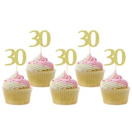 Sotpot 30PCS Gold Glitter 30th Birthday Cupcake Toppers Cheers to 30 Years Cupcake Picks for 30th Birthday Anniversary Party Decorations