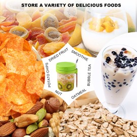 Segutage 4Pcs Overnight Oats Container Jar with Lids and Spoon, 12oz/350ml Overnight Oats Jars Glass Breakfast Yoghurt Pots Yoghurt Container Pots for Fruit Salad Milk Breakfast Meal Prep