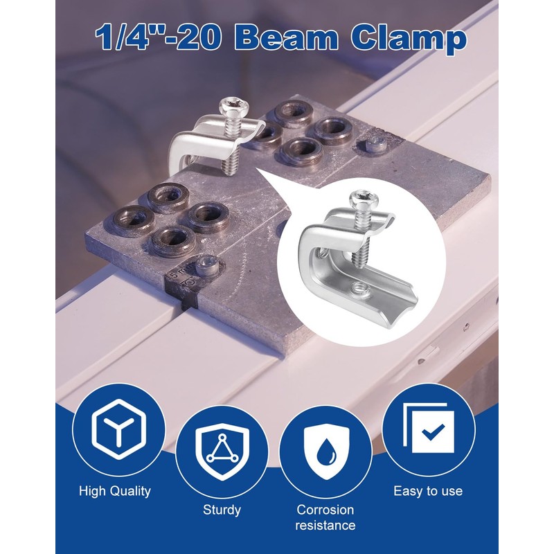 AOKLIT 100 Pcs Beam Clamp, 1/4" x 20 Beam Clamps