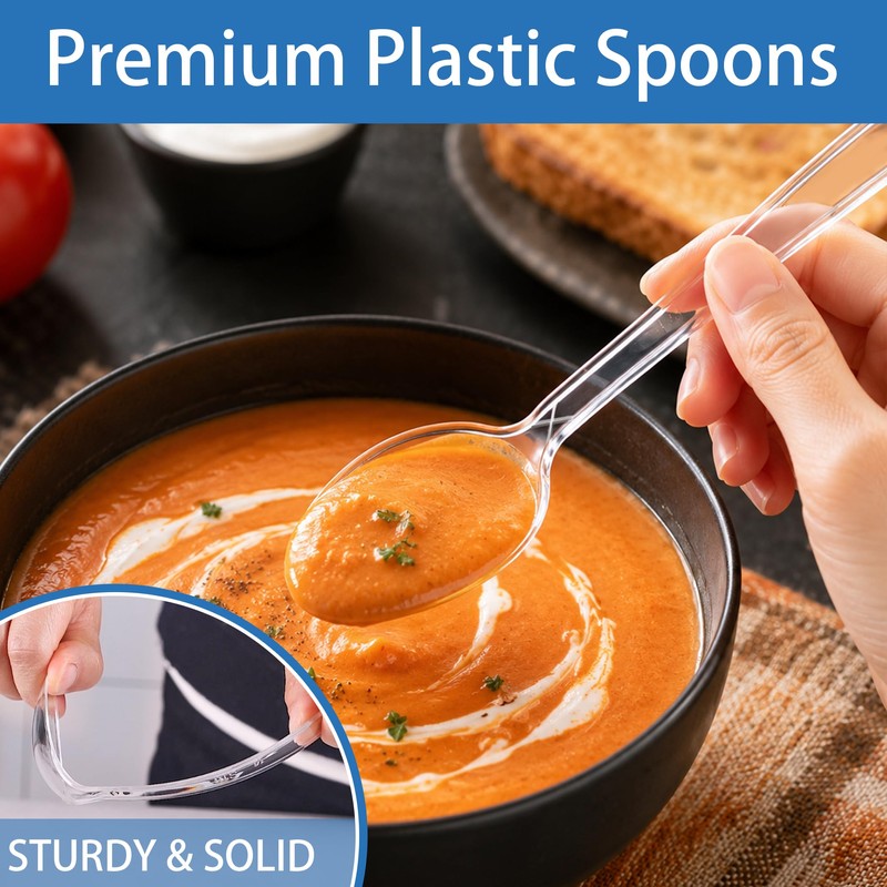 100 Count Clear Plastic Spoons Disposable Heavy Duty Cutlery Set