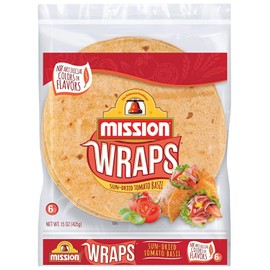 Mission Sun-Dried Tomato Basil Wraps, Soft Veggie Wraps, Trans Fat Free, 6 Count - 2 Packs