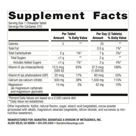 Bariatric Advantage Calcium Citrate Chewable 500 mg - for Bariatric Surgery Patients - High-Potency, Easy-Digest Tablets - Calcium Citrate - Bone Strength Supplements* - Chocolate - 270 Count