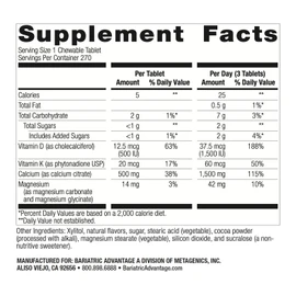 Bariatric Advantage Calcium Citrate Chewable 500 mg - for Bariatric Surgery Patients - High-Potency, Easy-Digest Tablets - Calcium Citrate - Bone Strength Supplements* - Chocolate - 270 Count