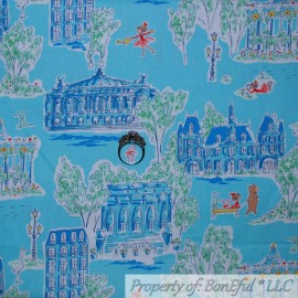 Michael Miller Fabrics BonEful Fabric FQ Cotton Quilt VTG Aqua Blue Story Book Dutch Kid Baby Bear Pig