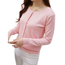 Over the Moon Cardigan Long Sleeve Simple Flower Button Women's M - XL, light pink