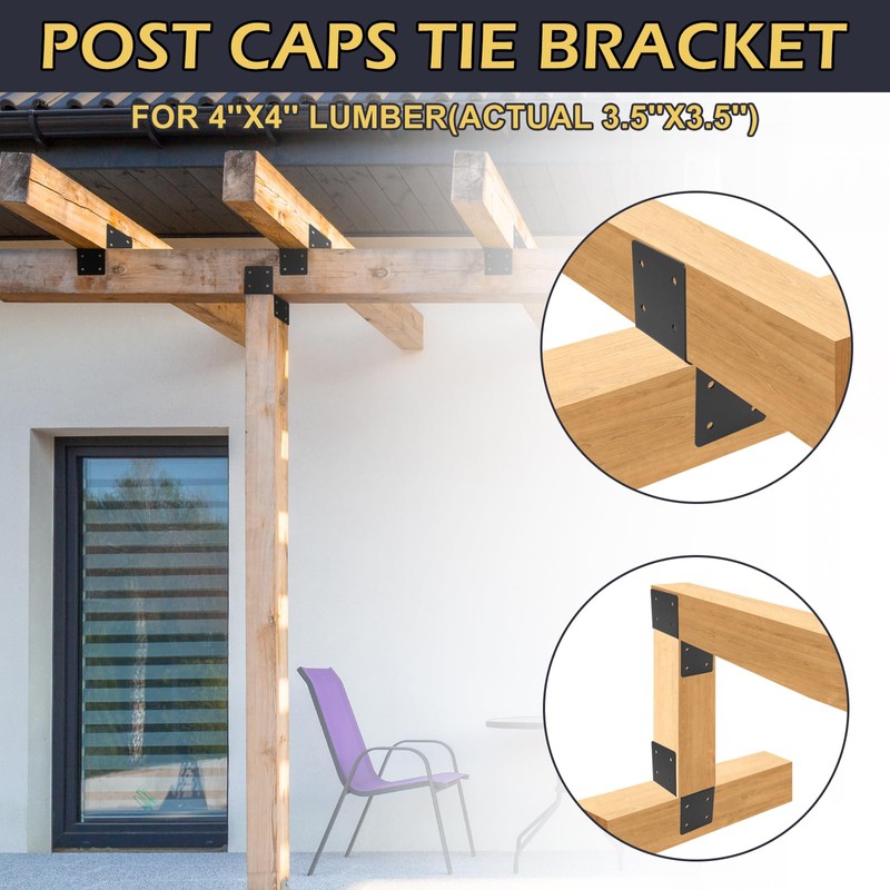 4 Pcs Deck Post Caps Tie Brackets, 4x4 Base Steel