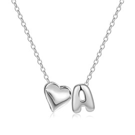 LIHELEI Silver Heart Initial Necklace for Women, 925 Silver, Heart Initials Necklace from A-Z, Delicate Heart Initial Pendants, Birthday Gift for Women and Girls, Stainless Steel