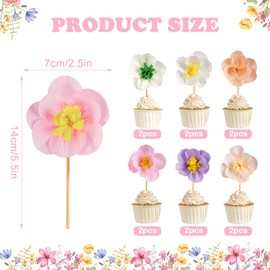 SUNBEAUTY Cupcake Toppers, Wildflower Daisy Birthday Party Decorations, 12PCS Paper Flowers Cupcake Toppers Decor, Baby in Bloom Baby Shower Cupcake Picks Decor Party Supplies for Gilrs Women