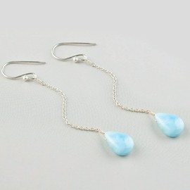 Natural Larimar Gemstone Pear Tear Drop Earring in 925 Sterling Silver, Dainty Simple Earring Jewelry Gift for Her, Birthstone Energy Healing Stones