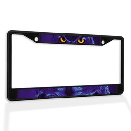 Fastasticdeals Metal Insert License Plate Frame Yellow Eyes of Horned Owl Close up Weatherproof Car Accessories Black 2 Holes Solid Insert