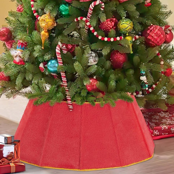 Red Christmas Tree Collar Ring - Faux Fur Tree Collar