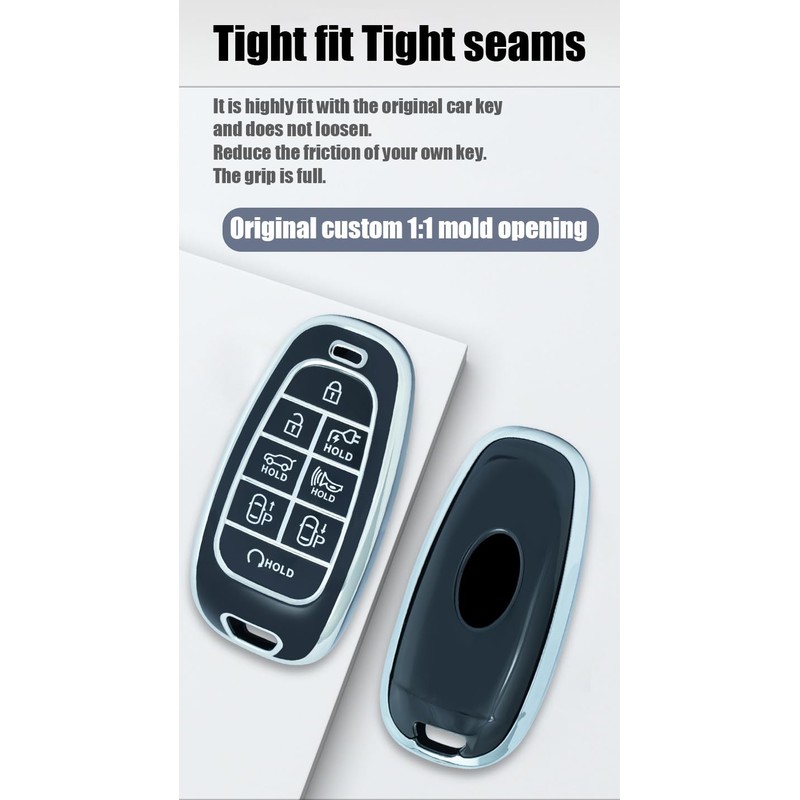 HIBEYO 6 Button Key Fob Cover for Hyundai Sonata Santa