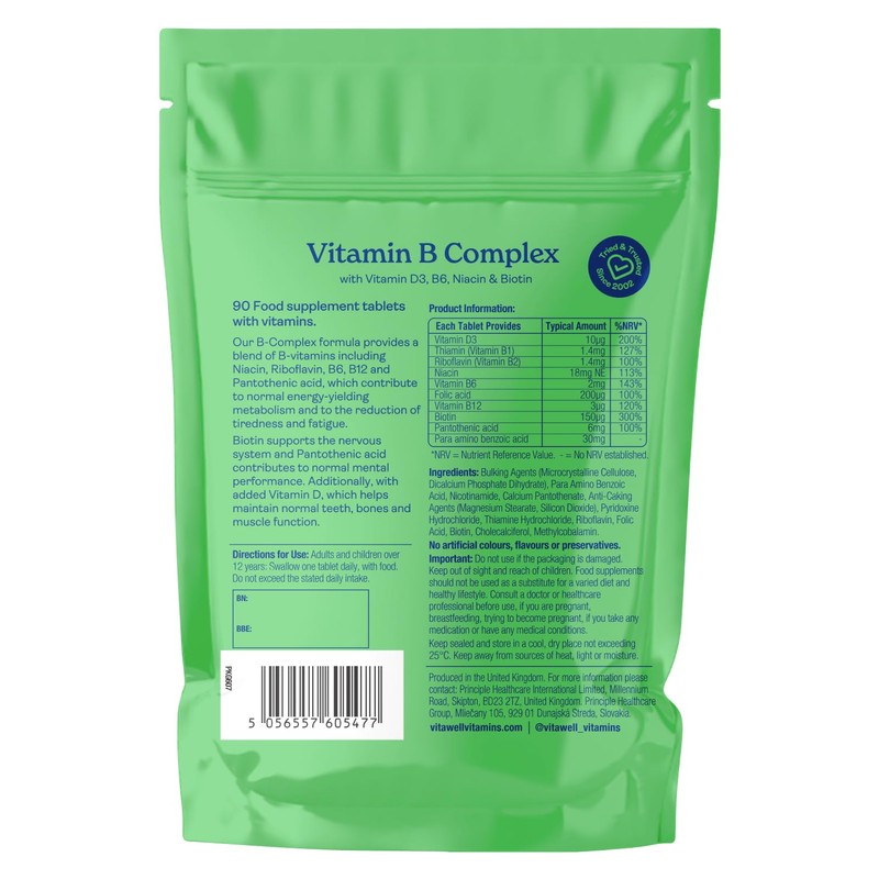 Vitawell Vitamin B Complex with Vitamin D3 | Energy, Tiredness