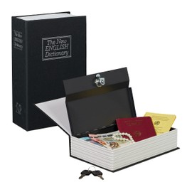 Relaxdays Buchtresor groß, 2 Schlüssel, Stahlschließfach in Buchform, HBT: 24 x 15,5 x 5,5 cm, Buchsafe, schwarz