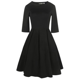 oxiuly Women's Vintage Half Sleeve O-Neck Contrast Casual Pockets Party Swing Dress OX253 (Black Solid, L)