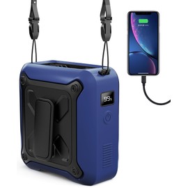 Portable Waist Fan Clip on Belt Under Shirt w/LED Display & Flashlight, 8000mAh Battery Powered, Rechargeable 5-Speed 14600RPM Personal Cooling Fan for Construction, Warehouse, Outdoor Jobsite, Blue