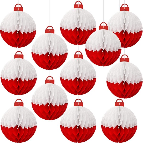 12pcs Fishing Themed Paper Honeycomb Ball Decorations Lanterns, Red &