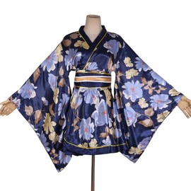 Women's Japanese Traditional Short Kimono Costume Floral Sexy Geisha Bathrobe Sleepwear Robe Belt Outfit