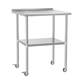 HOCCOT Stainless Steel Prep & Work Table with Adjustable Shelf, with Backsplash and Wheels, Kitchen Island, Commercial Workstations, Utility Table in Kitchen Garage Laundry Room Outdoor BBQ, 30" X 30"