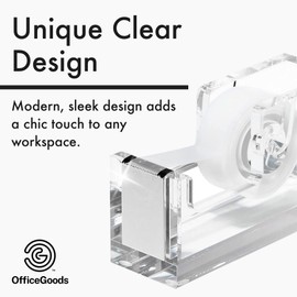 OfficeGoods Acrylic Tape Dispenser – Modern Desk Organizer for Office Supplies – Heavy Duty Refillable Tape Holder for Home and School Crafting – Stylish Desktop Accessory for Gift Wrapping, Silver