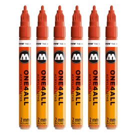 Molotow One4All 127HS Acrylic Markers (2.0 mm Line Width, High Coverage and Permanent, Quick Drying, Refillable, for Almost All Surfaces) Pack of 6, Colour 242 Blood Orange