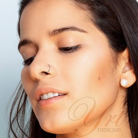 Fake Nose Ring Hoop Set Of 2-925 Silver & Gold Filled Faux Nose Jewelry Bundle - 20 Gauge No Piercing Needed Nose Rings - Plain Nose Rings Pack