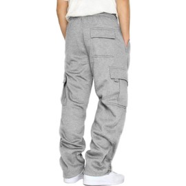Lasjixion Men's Cargo Sweatpants Open Bottom Fleece Hiking Jogger Cargo Sweatpants for Men with Pockets Light Grey