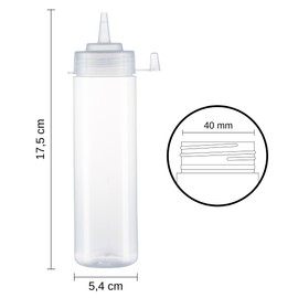 HR Hogar - Bottiglia di Salsa Spremibile - 6 Pezzi da 250 mL - Prodotto in Spagna - Dispenser Riutilizzabili e Riciclabili - Senza BPA, Tappo Anti-perdita per Salse e Condimenti (Trasparente)