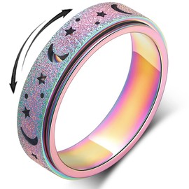 Anxiety Ring Fidget Spinner Band Ring for Women Men Adults Thumb Toy Ring Stainless Steel Rainbow Size 11