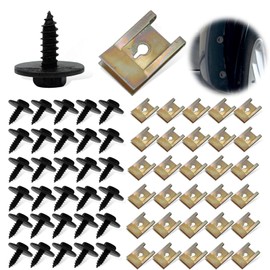 Screw and Nut Clip Kit, 60 Auto Body Fender Screws and 30 Bumper Guard Plate Fixing Bolts, U Type Fastener Clip with Hex Head Self Tapping Screw for Car Interior