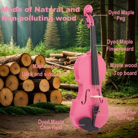 Crafteem 1/4 Fiddle Pick Colored Premium Violin Outfit for Beginners Adults Kids With 5 Color Fingering Tape- Handcrafted Student Beginner Violin. (Pink, 1/4)