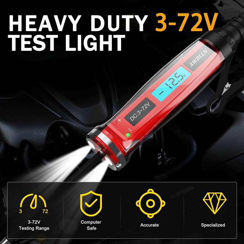 AWBLIN 3-72V DC Automotive Test Light, LCD Digital Light Tester
