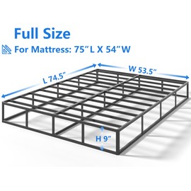 Qingzhou Box Spring Full Size Bed Bases, 9 Inch High Metal Full Size Box Spring Only, Heavy Duty Mattress Foundation with Fabric Cover, Easy Assembly, Quiet Noise Free, Non Slip, Black