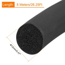 uxcell Foam Rubber Weather Seal Strip, 12mm(0.47") Diameter x 8 Meters (26.25Ft) Long Round EPDM Solid Rubber for Reduce Noise, Shock, Friction