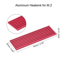 uxcell Aluminum Heatsink Kit 70x22x3mm Red with Silicone Thermal Pads for M.2, for 2280 SSD