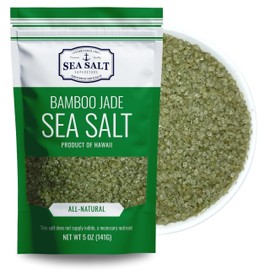 Hawaiian Bamboo Jade Sea Salt – Green Fine Sea Salt Infused with Real Bamboo Leaf Extract – For Finishing, Grilling & Seasoning – 5 oz Bag