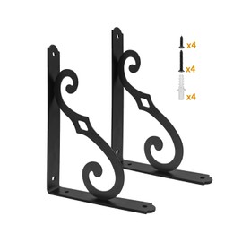 Yarssihha 5 Inch Decorative Shelf Brackets, 2 Pack Wall Mounted Metal Shelving Brackets, Heavy Duty Shelf Supports, Rustic L Shape Brackets for Floating Shelves DIY Home Kitchen, with Screws