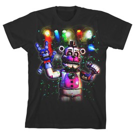 Five Nights at Freddy's Sister Location Party Time Boy's Black T-Shirt-Large