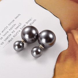MichelleYoung Two Pairs of Double Sided White Pearl and Grey Pearl Sterling Silver Earrings Women Fashion Elegant Faux Pearl Double Front Back Ball Stud Earrings