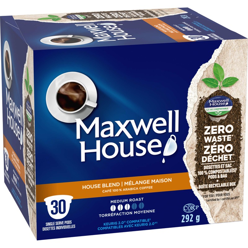 Maxwell House House Blend Coffee Certified Compostable K-Cup Coffee Pods,