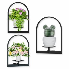 BUTUNITA Black Metal Wall Plant Holder - 3-Pack Wall Mounted Plant Stands and Hanging Holders for Indoor Planter and Flower Pot - Arch Decor Shelf for Plant Storage (Pot Not Included)