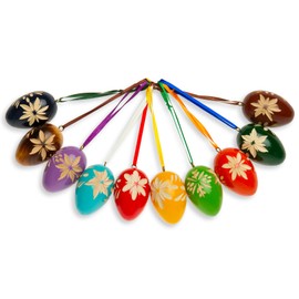 Sikora OD01 Set of 10 Wooden Decorative Easter Eggs with Carved Ornaments, Mixed Colours, Available in 2 Sizes