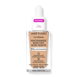 Base de Maquillaje Tinta Serum Niacinamida, Ácido Hialuronico, Vitamina E, Cobertura Ligera,Acabado Natural Piel efecto Luminoso y Brillante, Libre de siliconas y parabenos. BARE FOCUS NIACINAMIDE SKIN TINT CREAM BEIGE